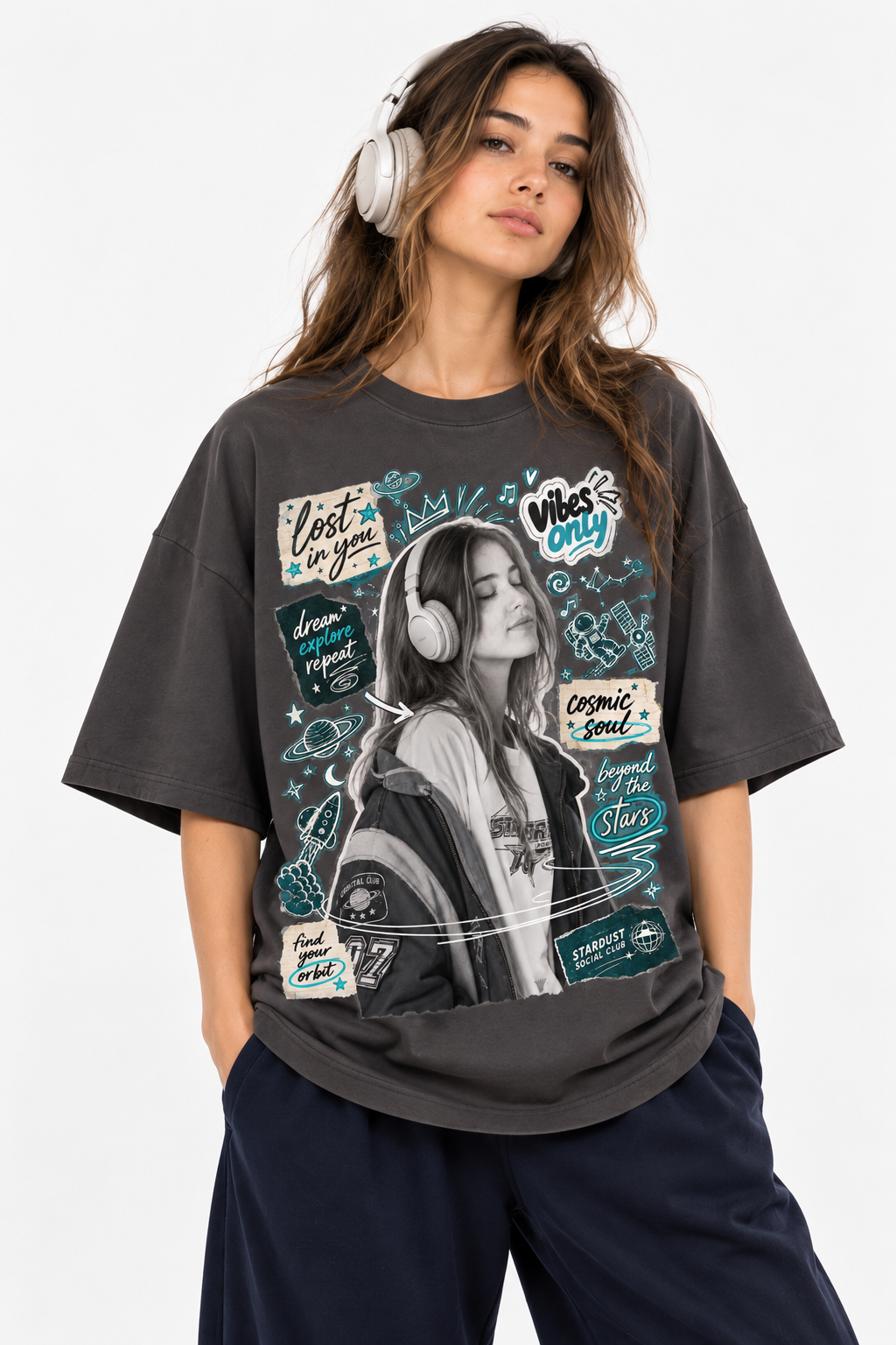 Cosmic Vibes Graphic Tee Portrait 043-Cosmic Soul - Image 1